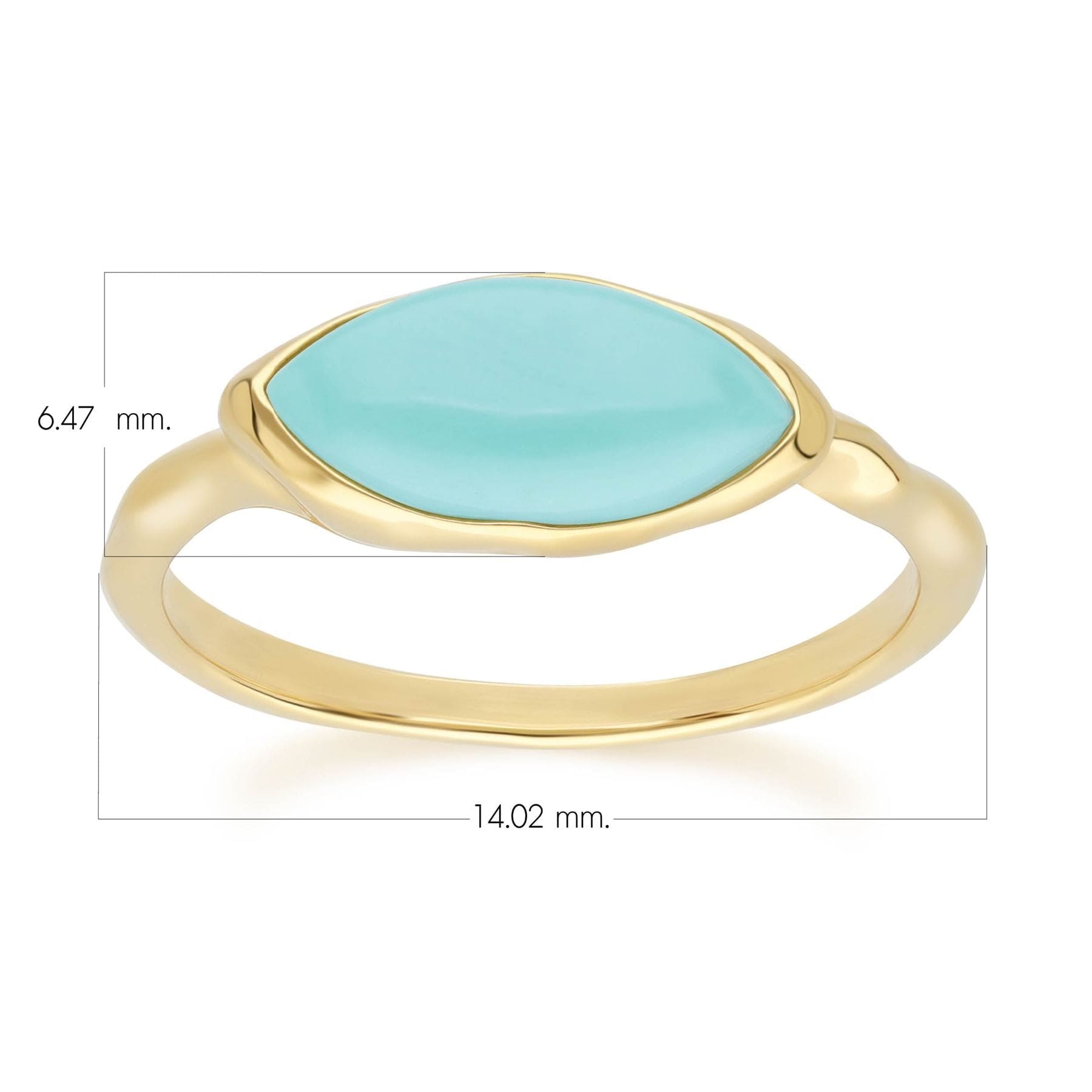253R710103925 Irregular Marquise Turquoise Ring In 18ct Gold Plated SterlIng Silver Dimensions