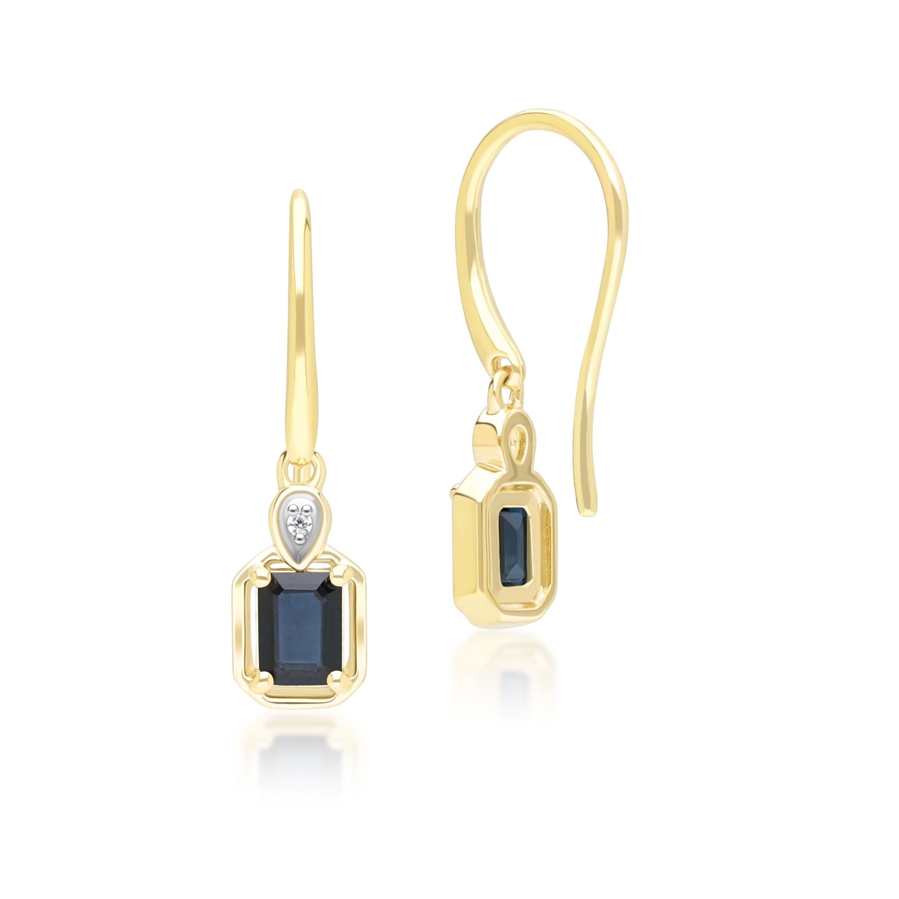 Classic Sapphire Baguette & Diamond Drop Earrings In 9ct Yellow Gold