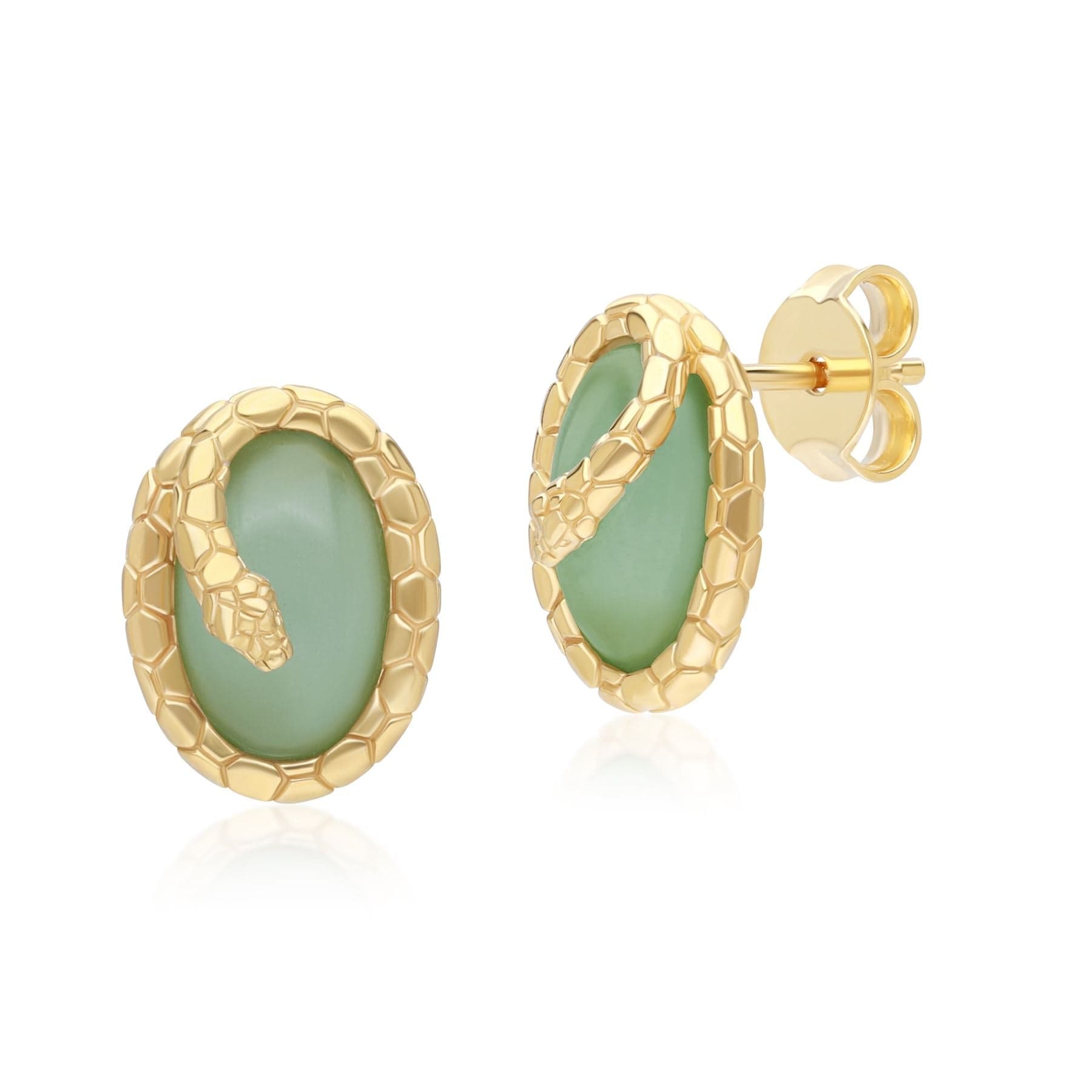 Snake Gold Plated Stud Earrings with Jade