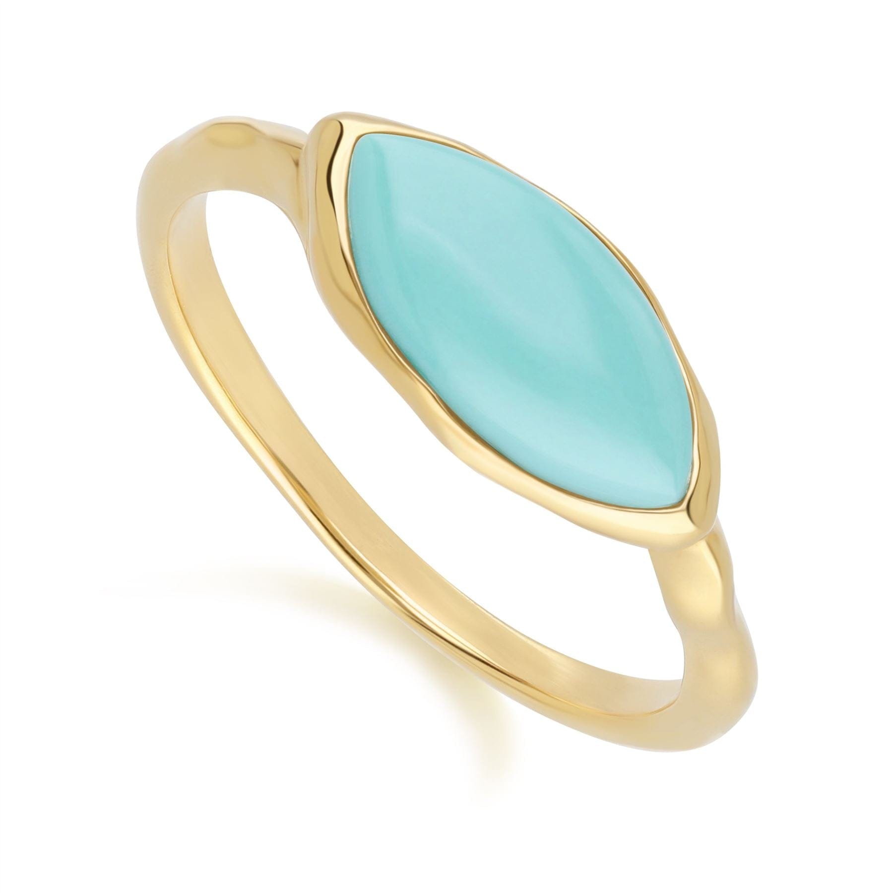 253R710103925 Irregular Marquise Turquoise Ring In 18ct Gold Plated SterlIng Silver Side