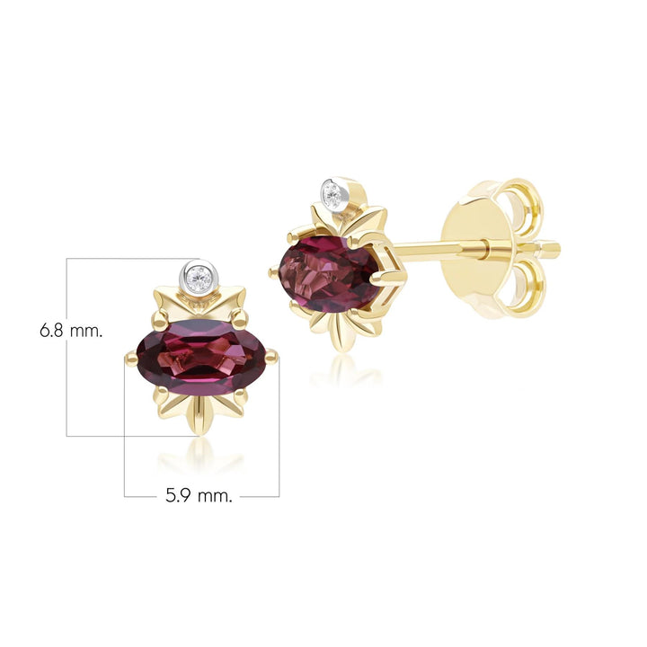 Classic Oval Rhodolite & Diamond Stud Earrings in 9ct Yellow Gold