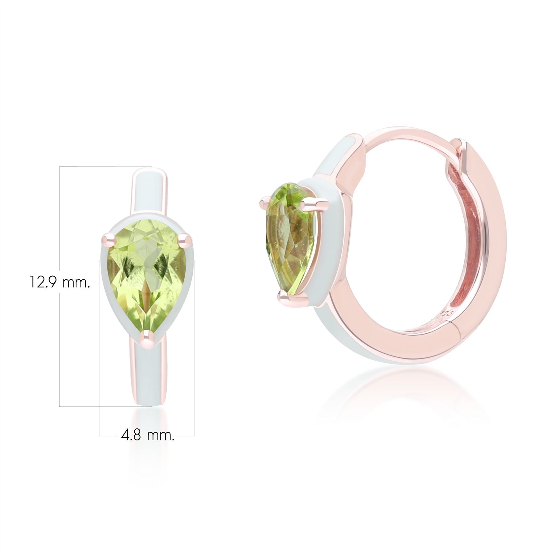 Siberian Waltz Green Enamel & Pear Peridot Hoop Earrings In Rose Gold Vermeil