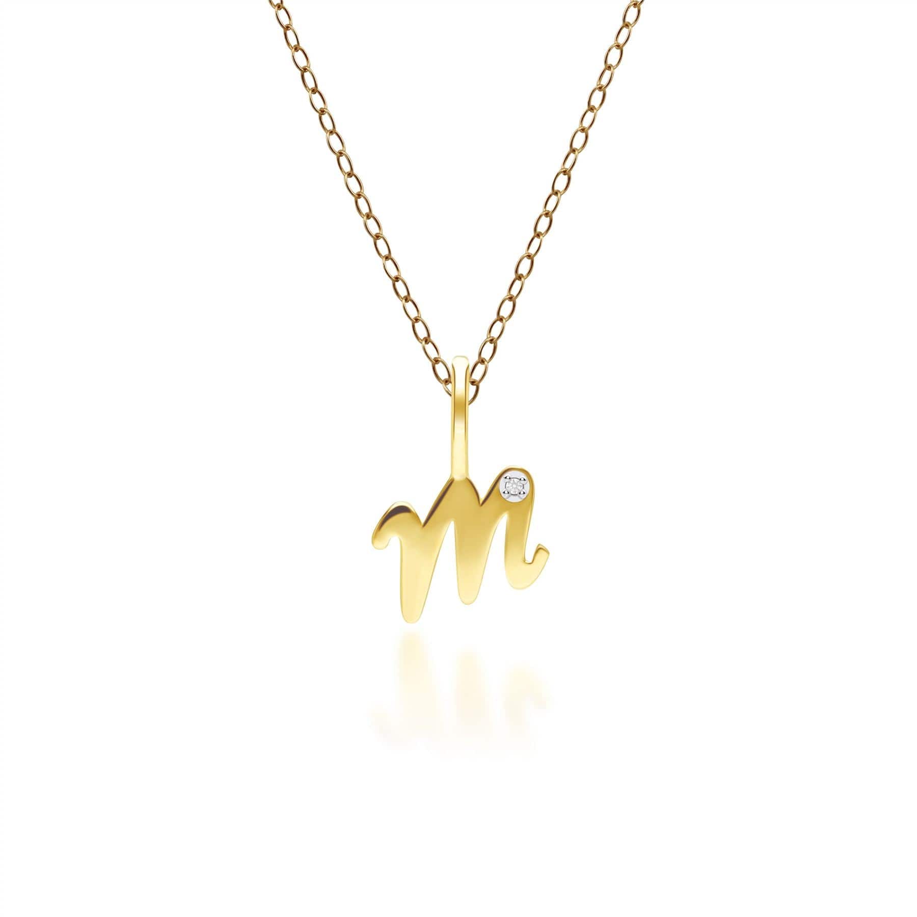 Alphabet Letter M Diamond pendant in 9ct Yellow Gold
