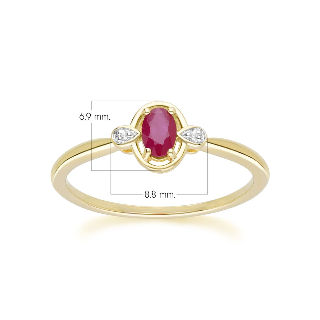 Classic Oval Ruby & Round Diamond Ring In 9ct Yellow Gold