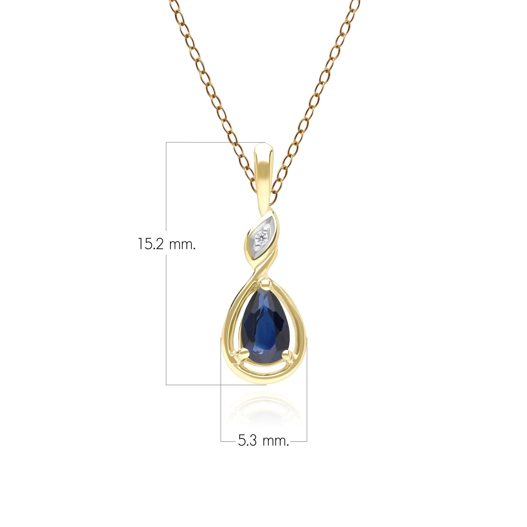 Classic Pear Sapphire & Diamond Pendant Necklace In 9ct Yellow Gold