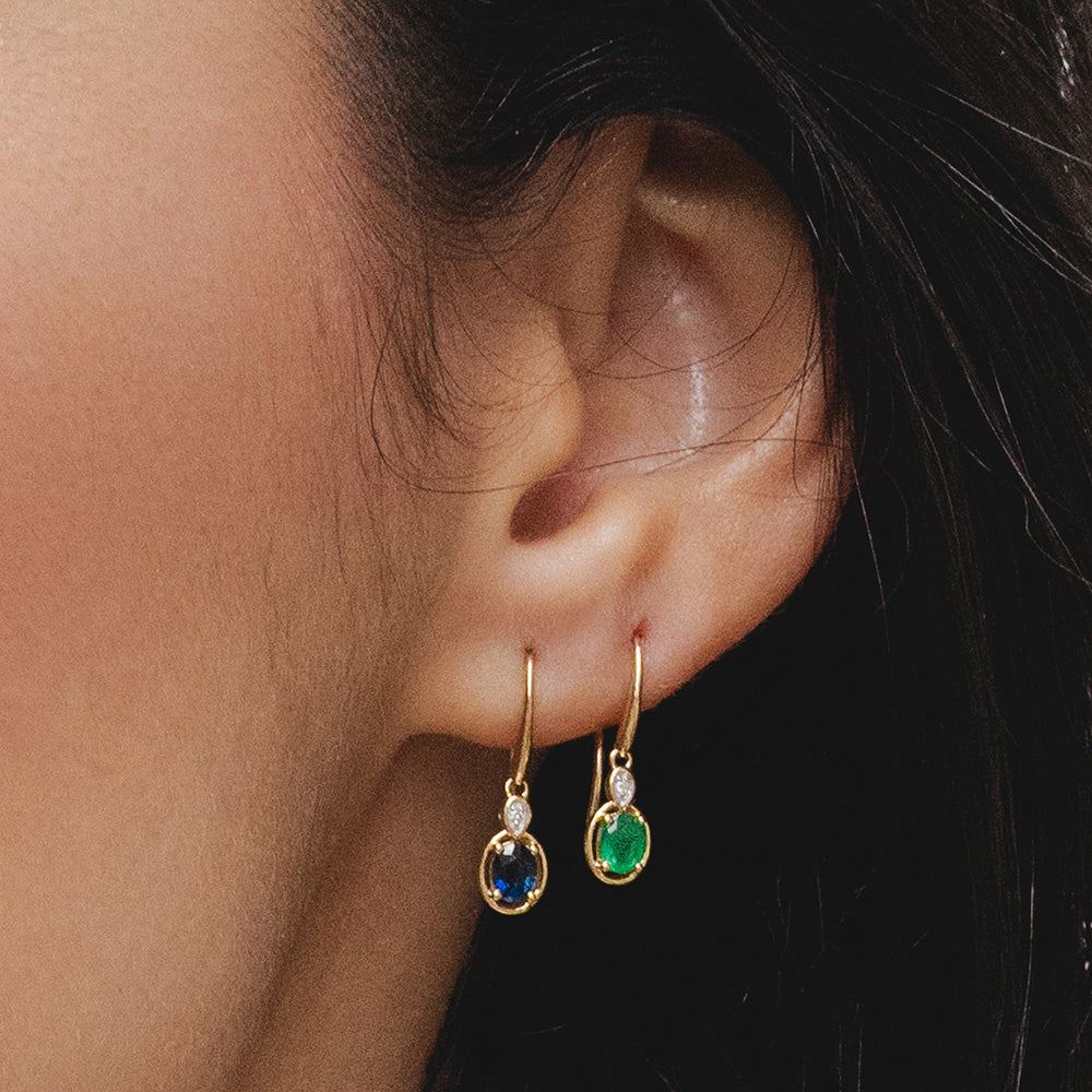 Classic Oval Sapphire & Round Diamond Drop Earrings In 9ct Yellow Gold