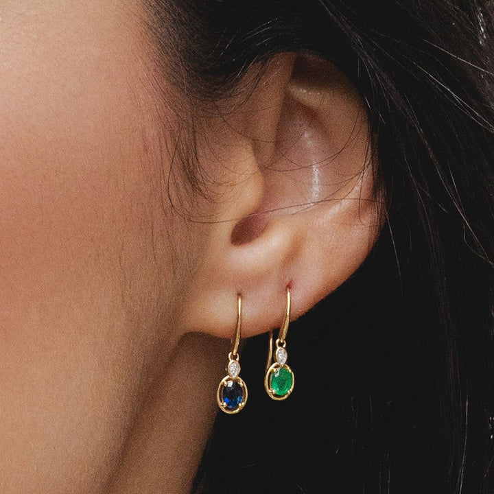 Classic Oval Sapphire & Round Diamond Drop Earrings In 9ct Yellow Gold