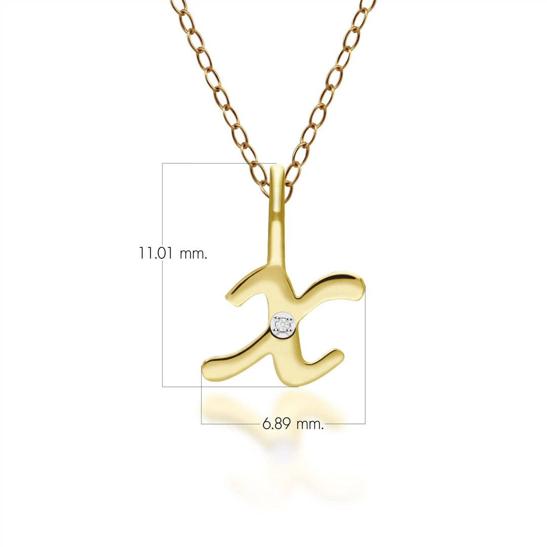 191P0794019 Alphabet Letter X Diamond pendant in 9ct Yellow Gold Dimensions