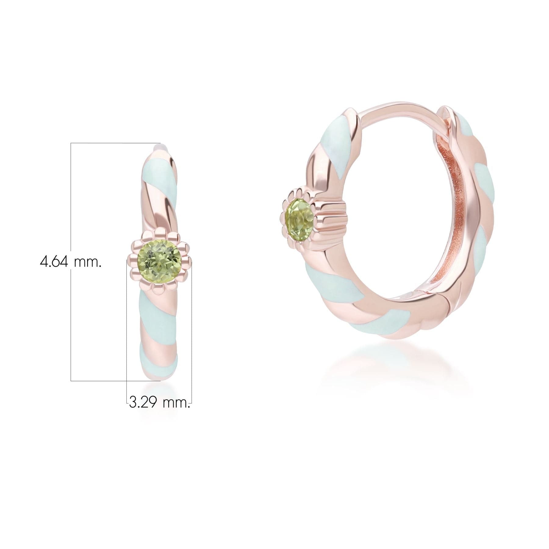 Siberian Waltz Green Enamel & Round Peridot Hoop Earrings In 18ct Rose Gold Plated Sterling Silver