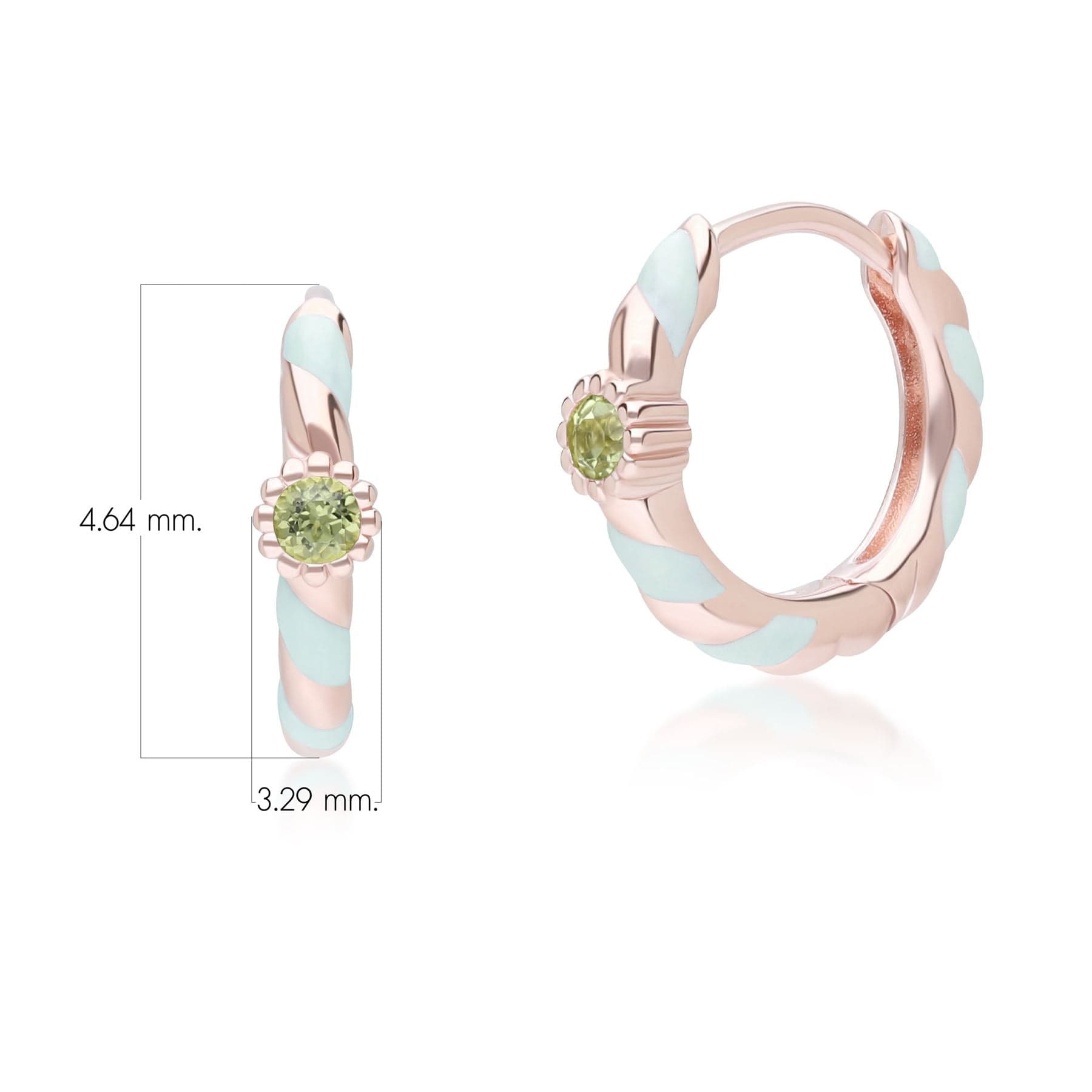 253E419203925 Siberian Waltz Green Enamel & Round Peridot Hoop Earrings In 18ct Rose Gold Plated Sterling Silver Dimensions