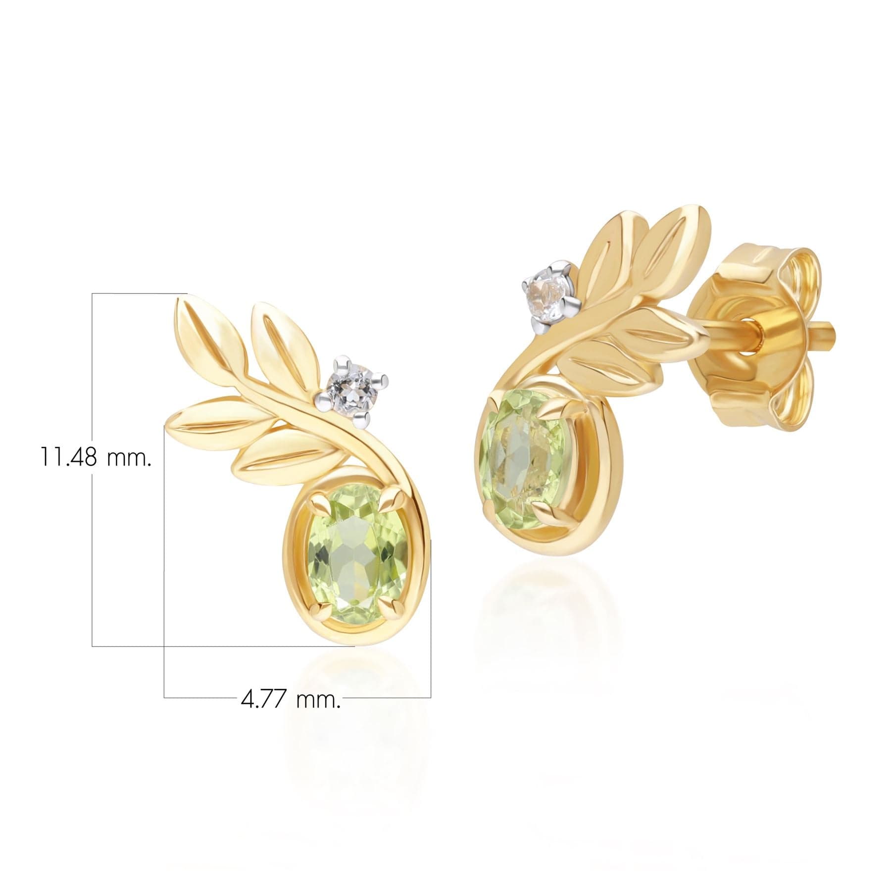 135E1859019 O Leaf Peridot & Diamond Stud Earrings In 9ct Yellow Gold Dimensions