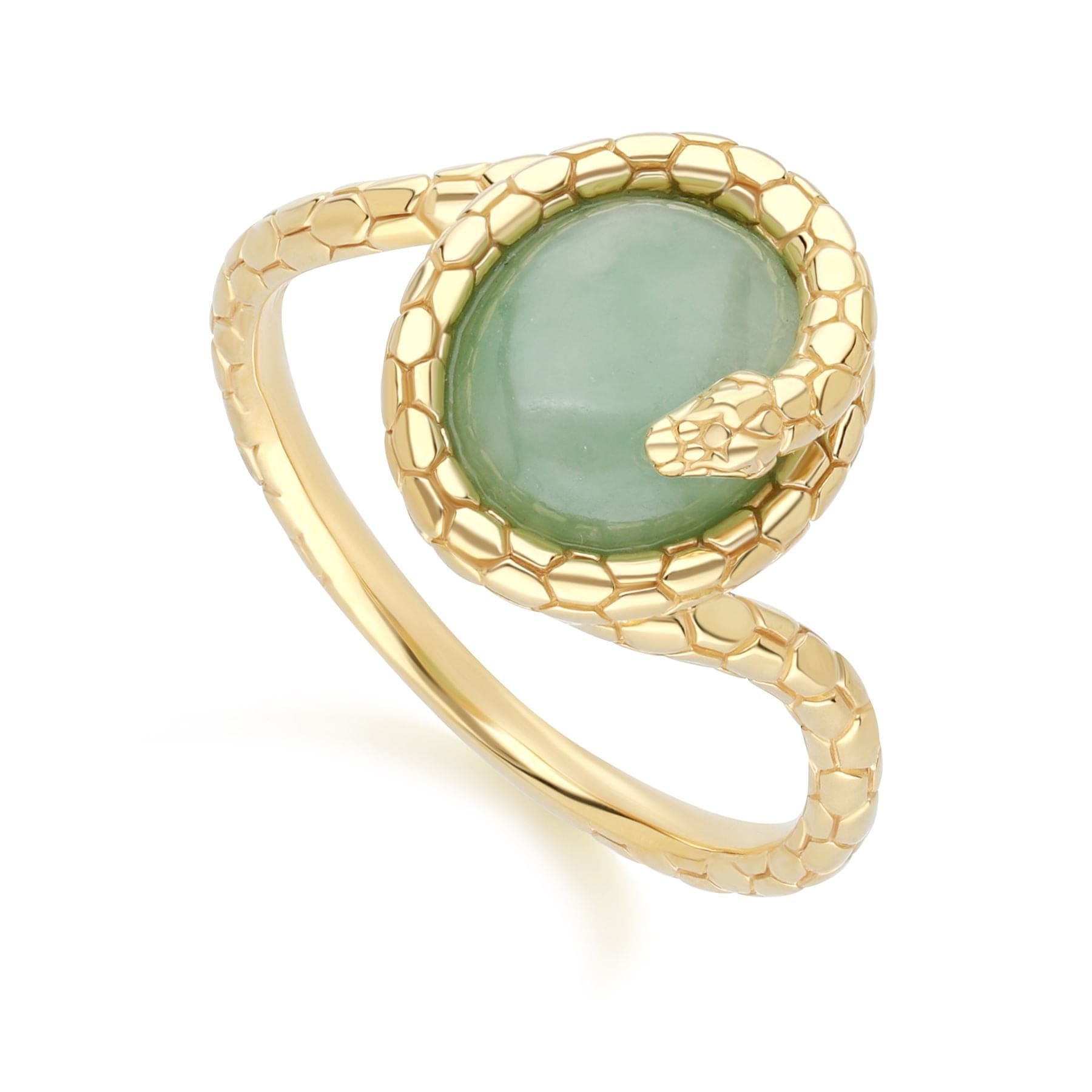 ECFEW™ JADE WINDING SNAKE RING IN GOLD PLATED STERLING SILVER