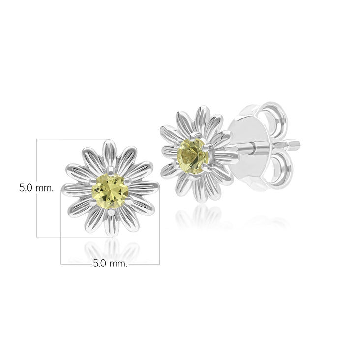 Gardenia Daisy Yellow Sapphire Floral Halo Flower Stud Earrings in Solid 9ct White Gold