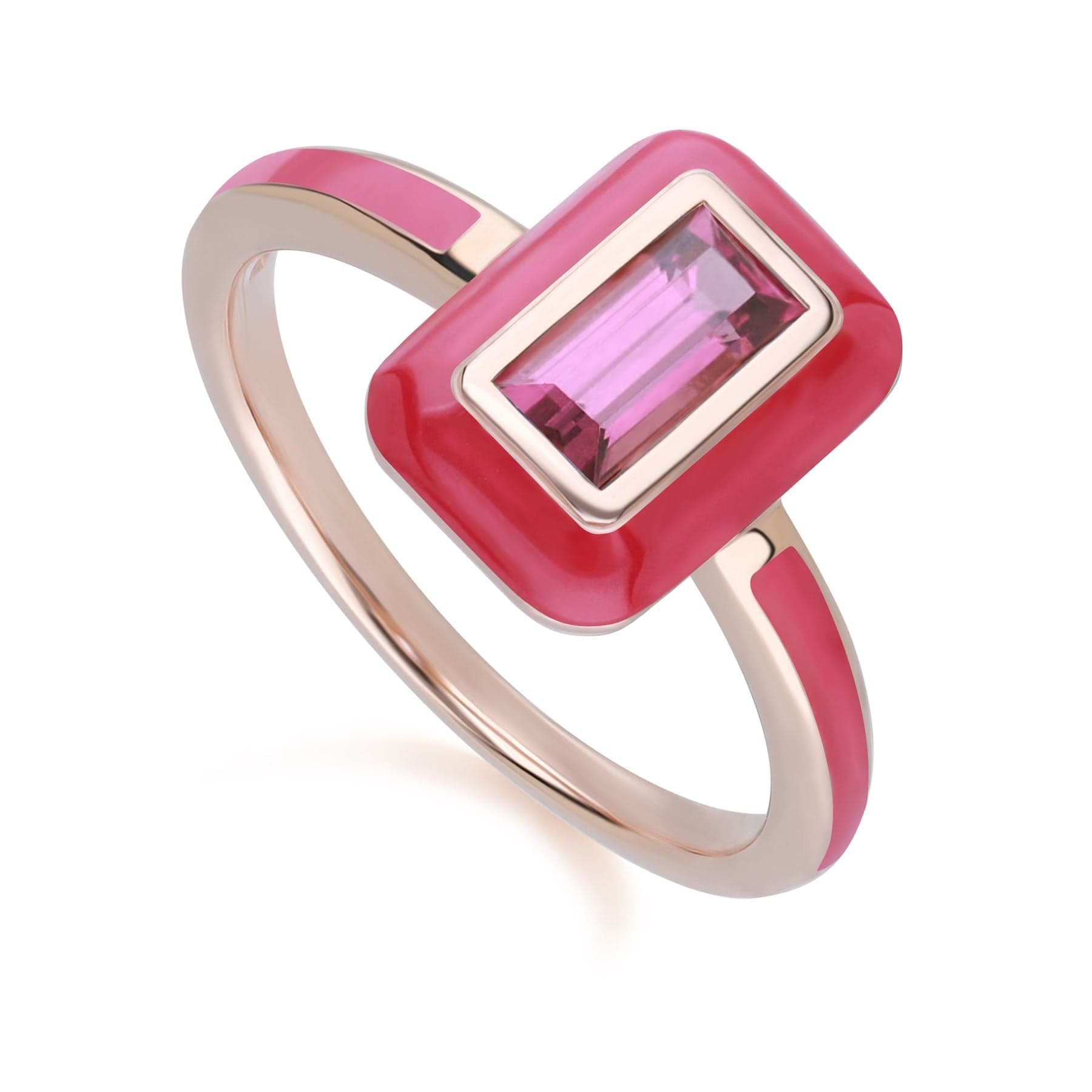 Siberian Waltz Pink Enamel & Baguette Rhodolite Ring in Rose Gold Plat ...