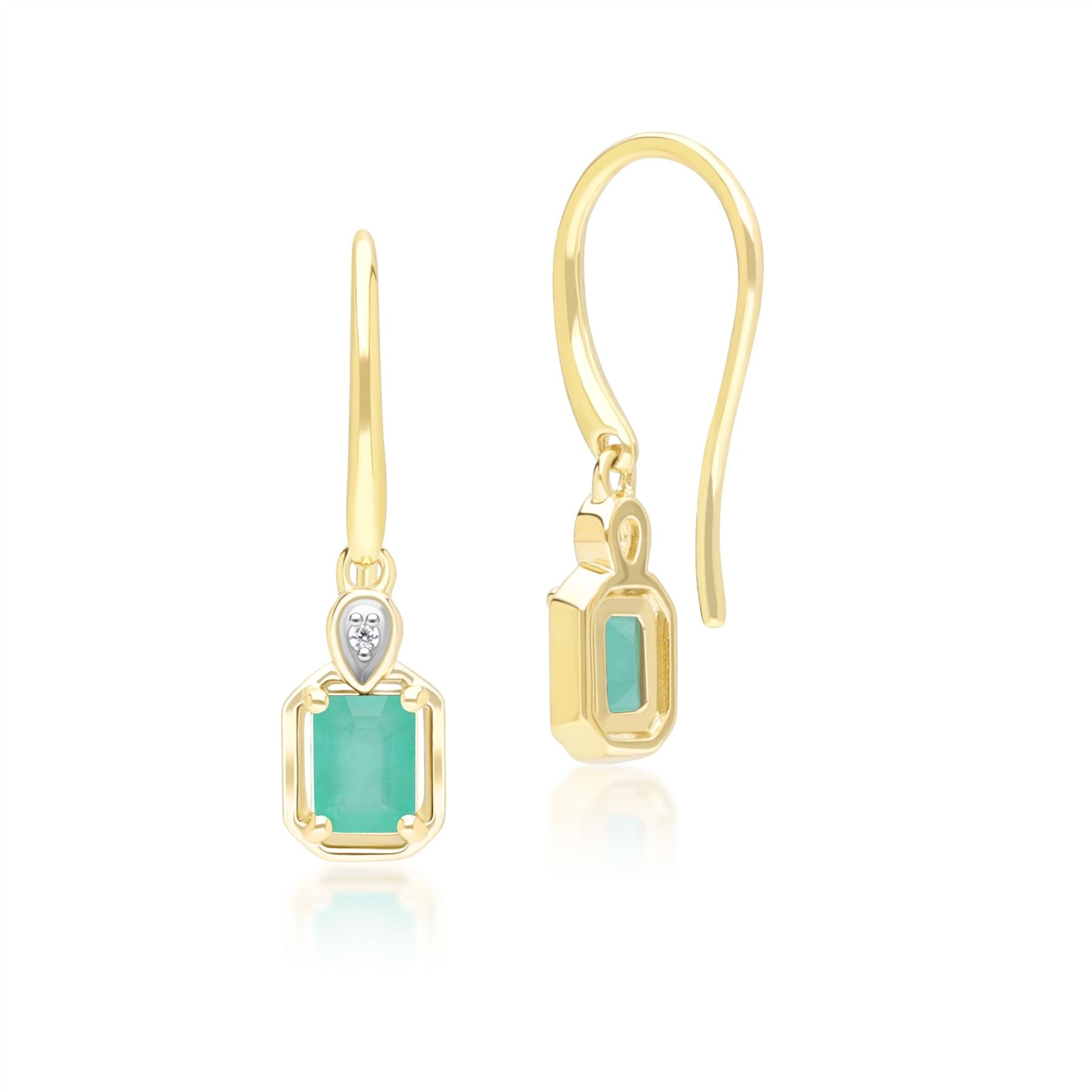 Classic Emerald Baguette & Diamond Drop Earrings In 9ct Yellow Gold