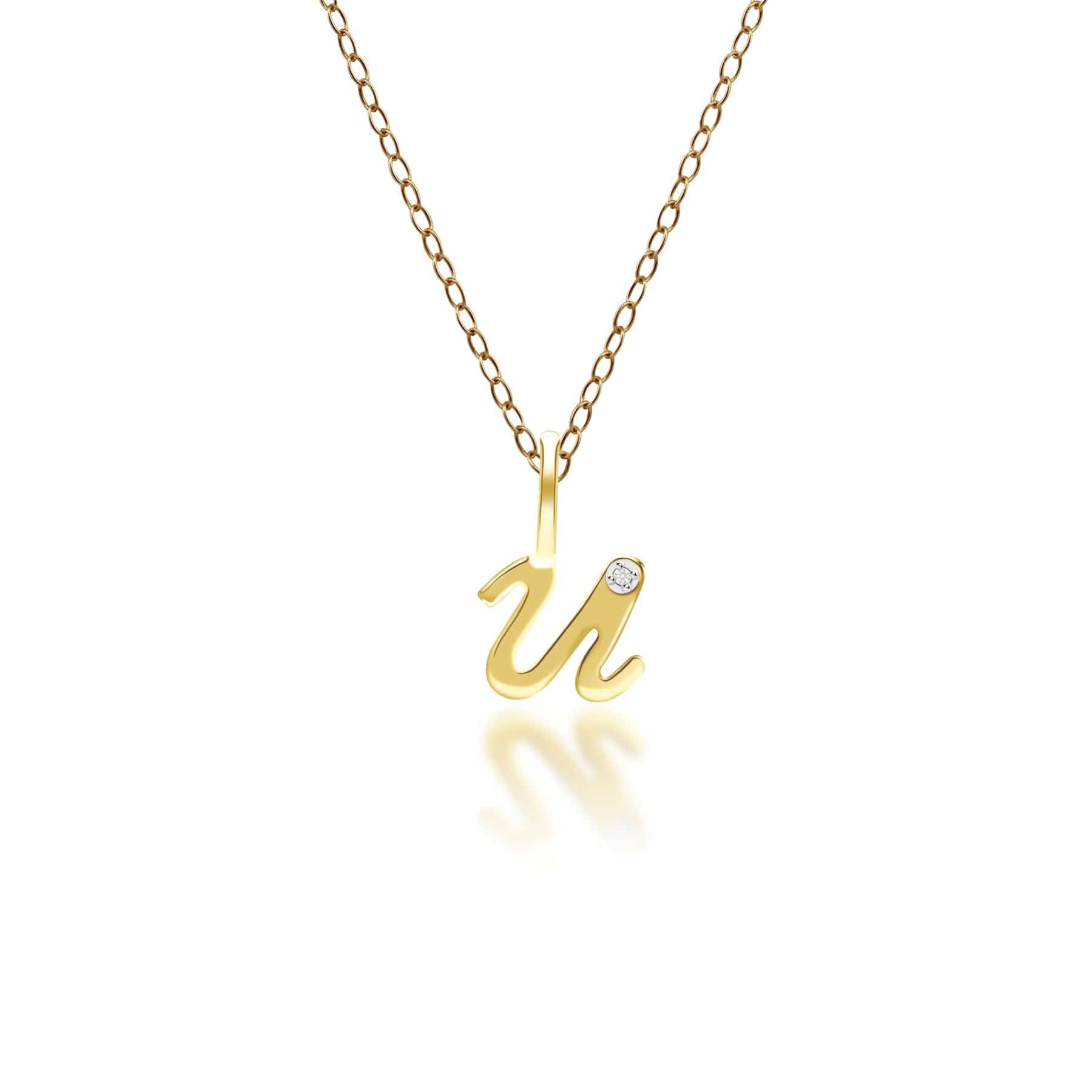 191P0792019 Alphabet Letter U Diamond pendant in 9ct Yellow Gold Front