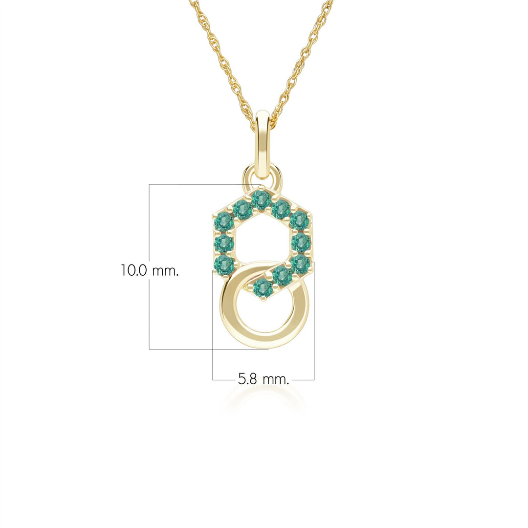 Geometric Hexagon and Round Linked with Prong set Emerald Pendant in 9ct Yellow Gold