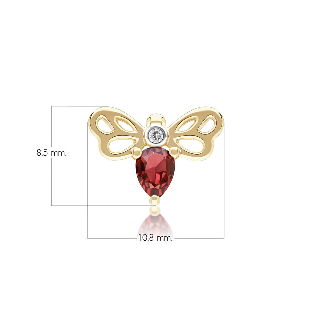 Honeycomb Art Nouveau Pear Shape Garnet and Diamond Bee Pin in 9ct Yellow Gold