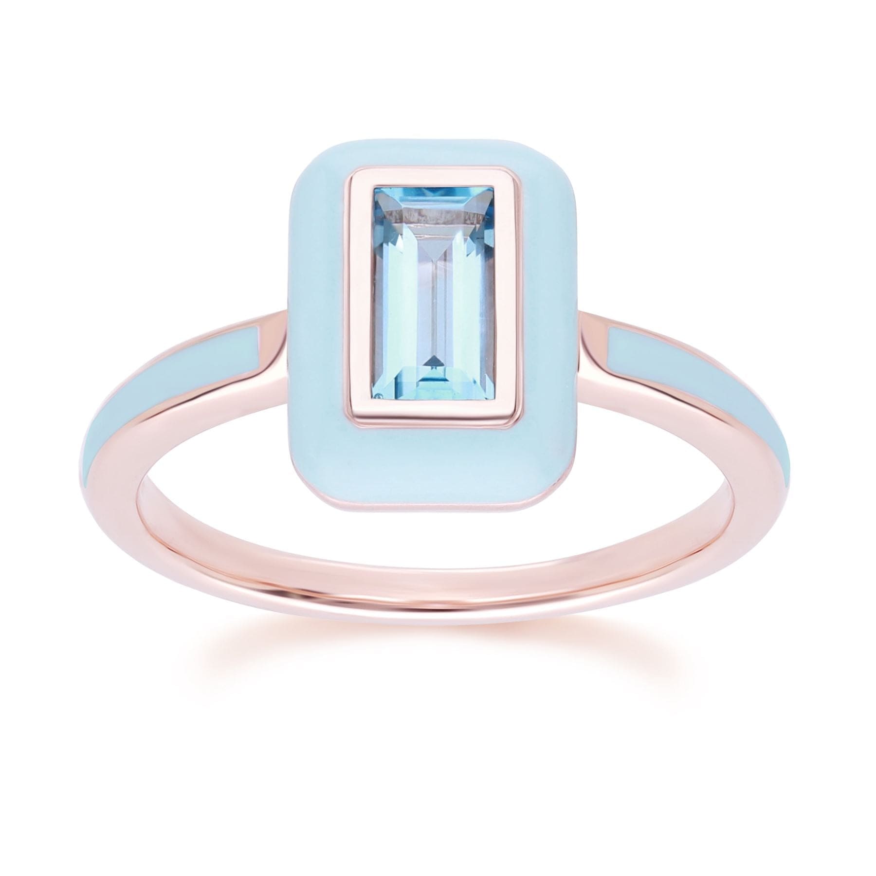 253R710401925 Siberian Waltz Blue Enamel & Swiss Blue Topaz Ring In 18ct Rose Gold Plated Sterling Silver Front