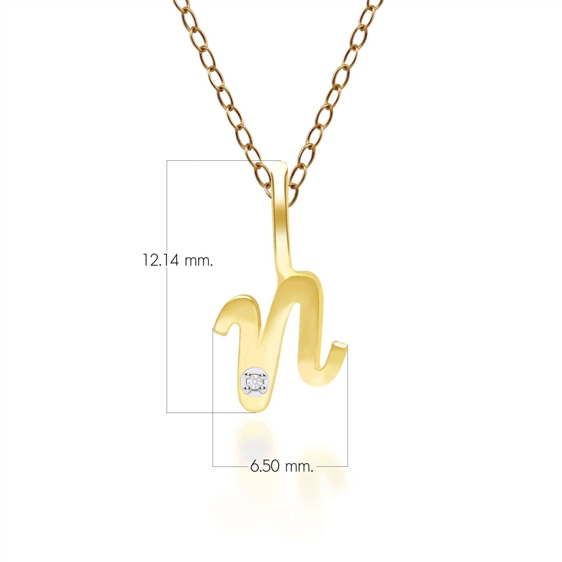 191P0785019 Alphabet Letter N Diamond pendant in 9ct Yellow Gold Dimensions
