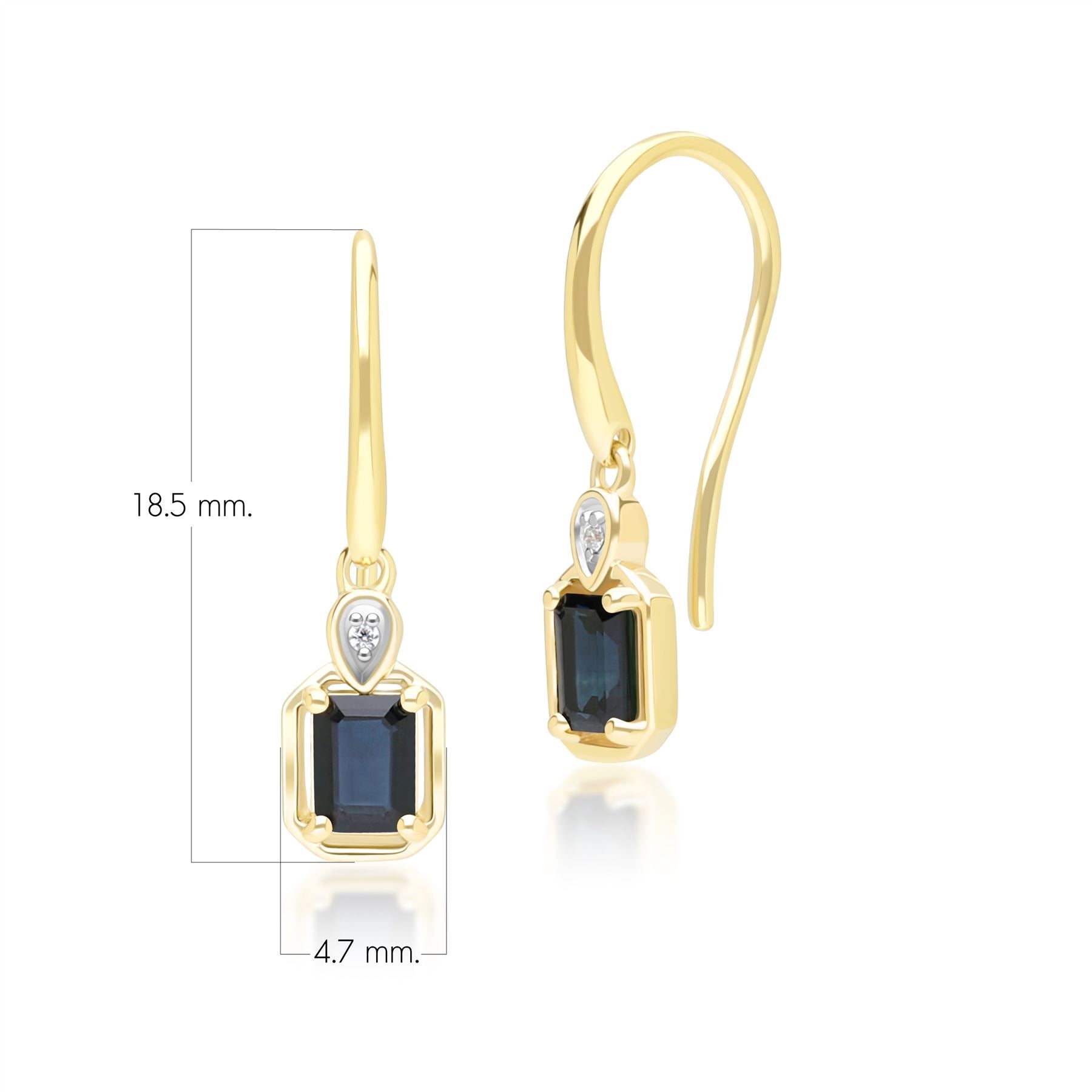 Classic Sapphire Baguette & Diamond Drop Earrings In 9ct Yellow Gold