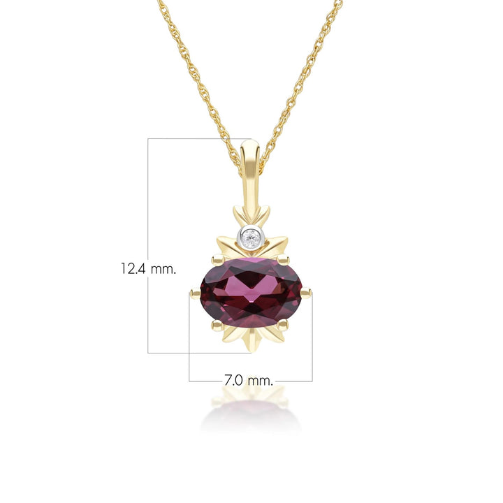 Classic Oval Rhodolite & Diamond Pendant Necklace in 9ct Yellow Gold