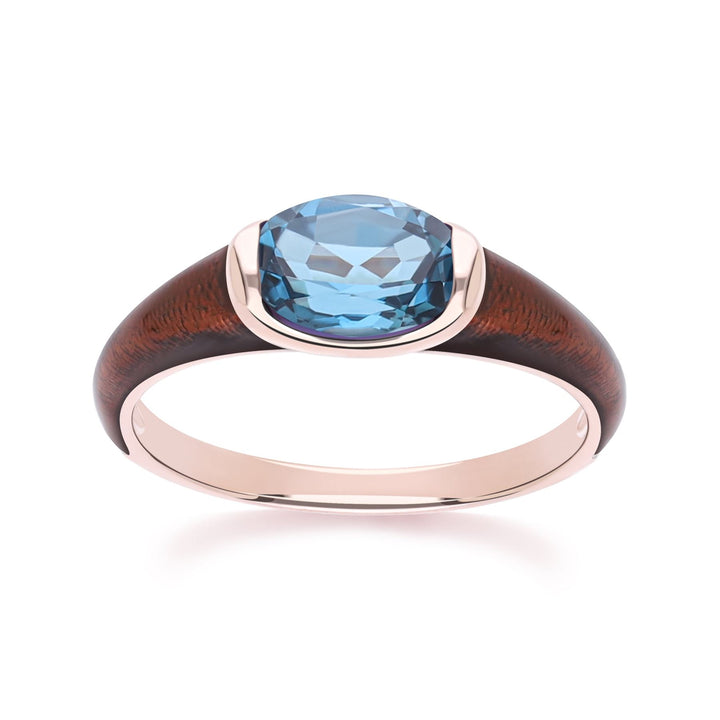 Siberian waltz Oval london blue topaz  with brown enamelled half-bezel ring in rose gold vermeil sterling silver