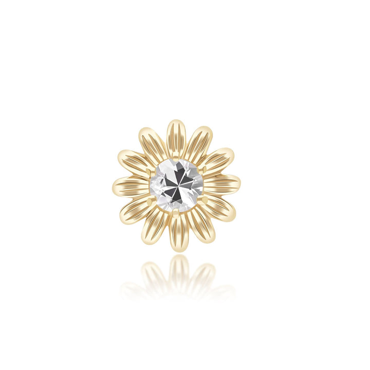 Gardenia Daisy White Sapphire Floral Halo Flower Pin in Solid 9ct Yellow Gold