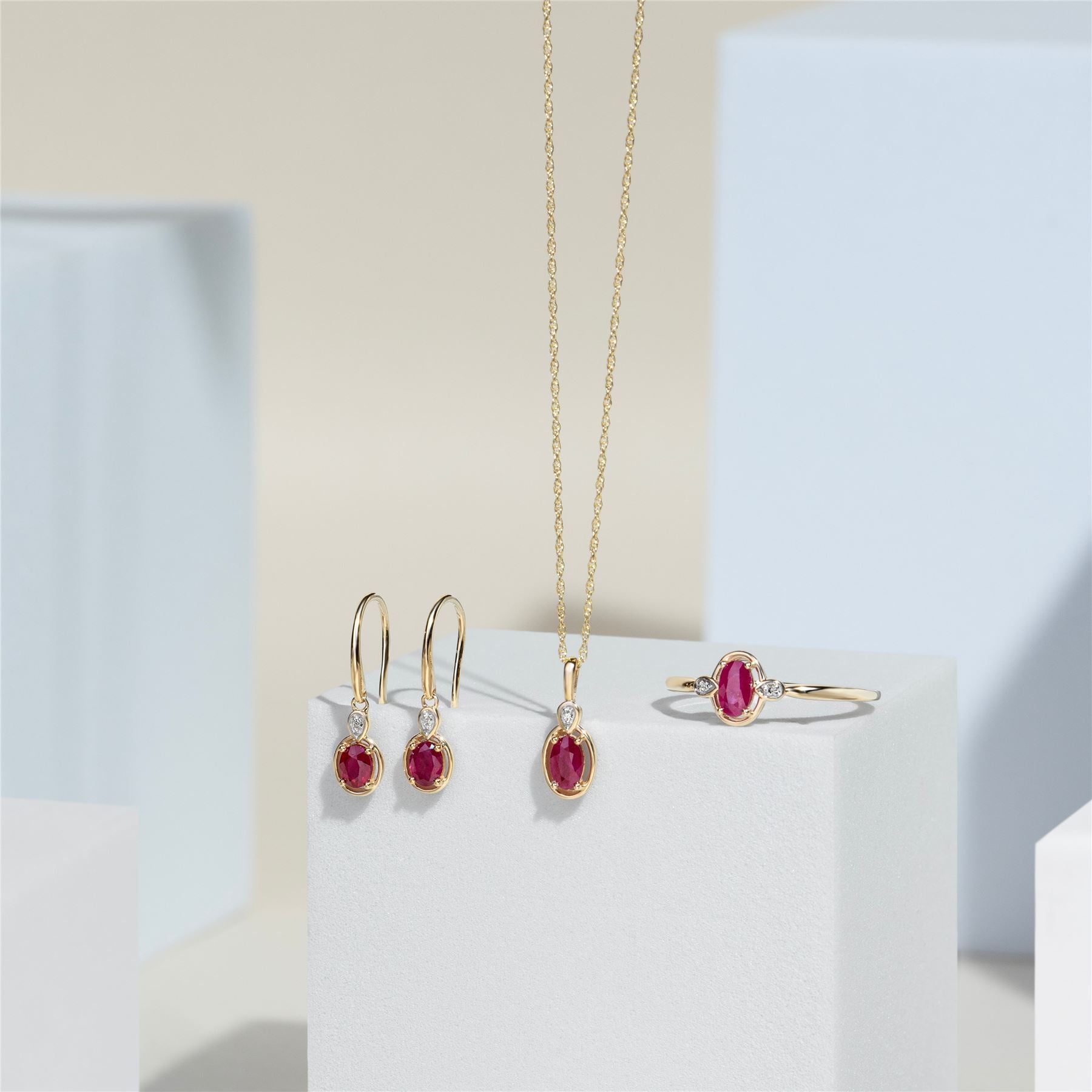 Classic Oval Ruby & Round Diamond Ring In 9ct Yellow Gold