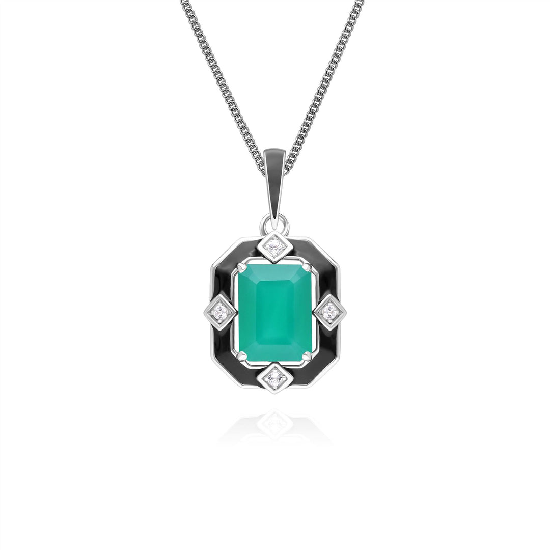Grand Deco Black Enamel, Chalcedony & Topaz Pendant Necklace in Sterling Silver