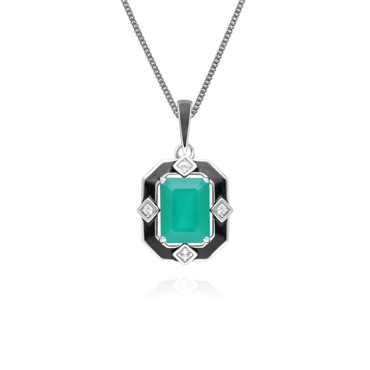 Grand Deco Black Enamel, Chalcedony & Topaz Pendant Necklace in Sterling Silver