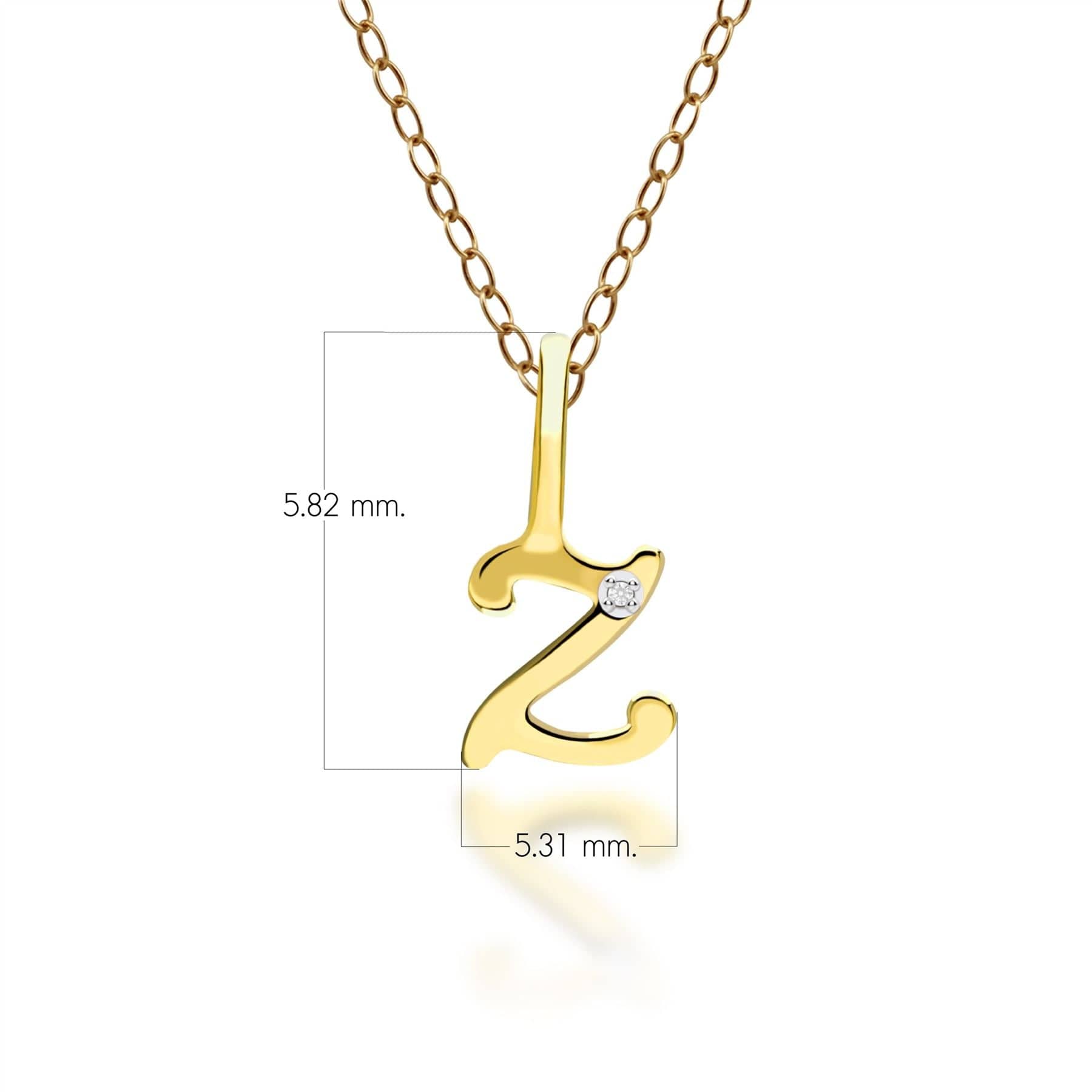 191P0796019 Alphabet Letter Z Diamond pendant in 9ct Yellow Gold Dimensions