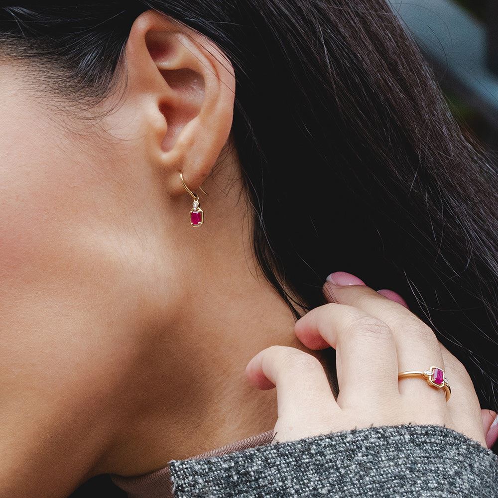 Classic Ruby Baguette & Diamond Ring In 9ct Yellow Gold