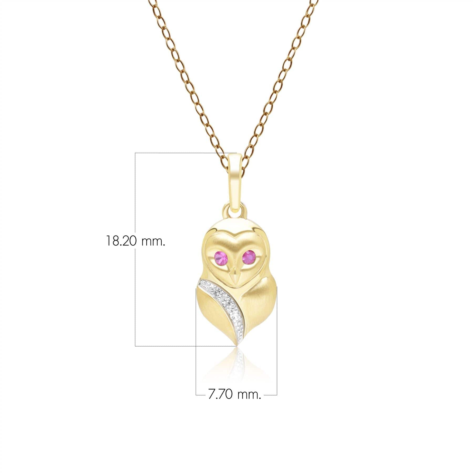 135P2128019 Gardenia Ruby and White Sapphire Owl Pendant Necklace in 9ct Yellow Gold Dimensions