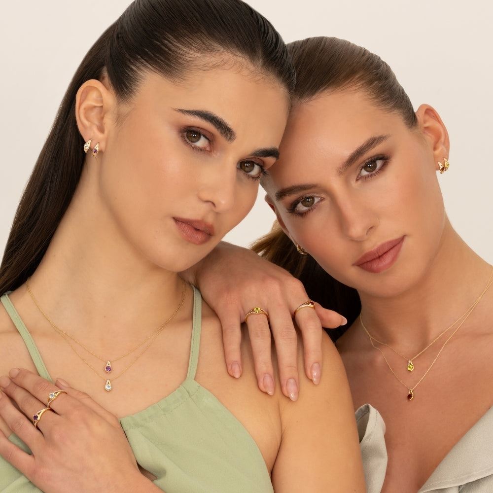 Geometric Hexagon with Prong set Round Amethyst and Diamond Pendant Necklace in 9ct Yellow Gold