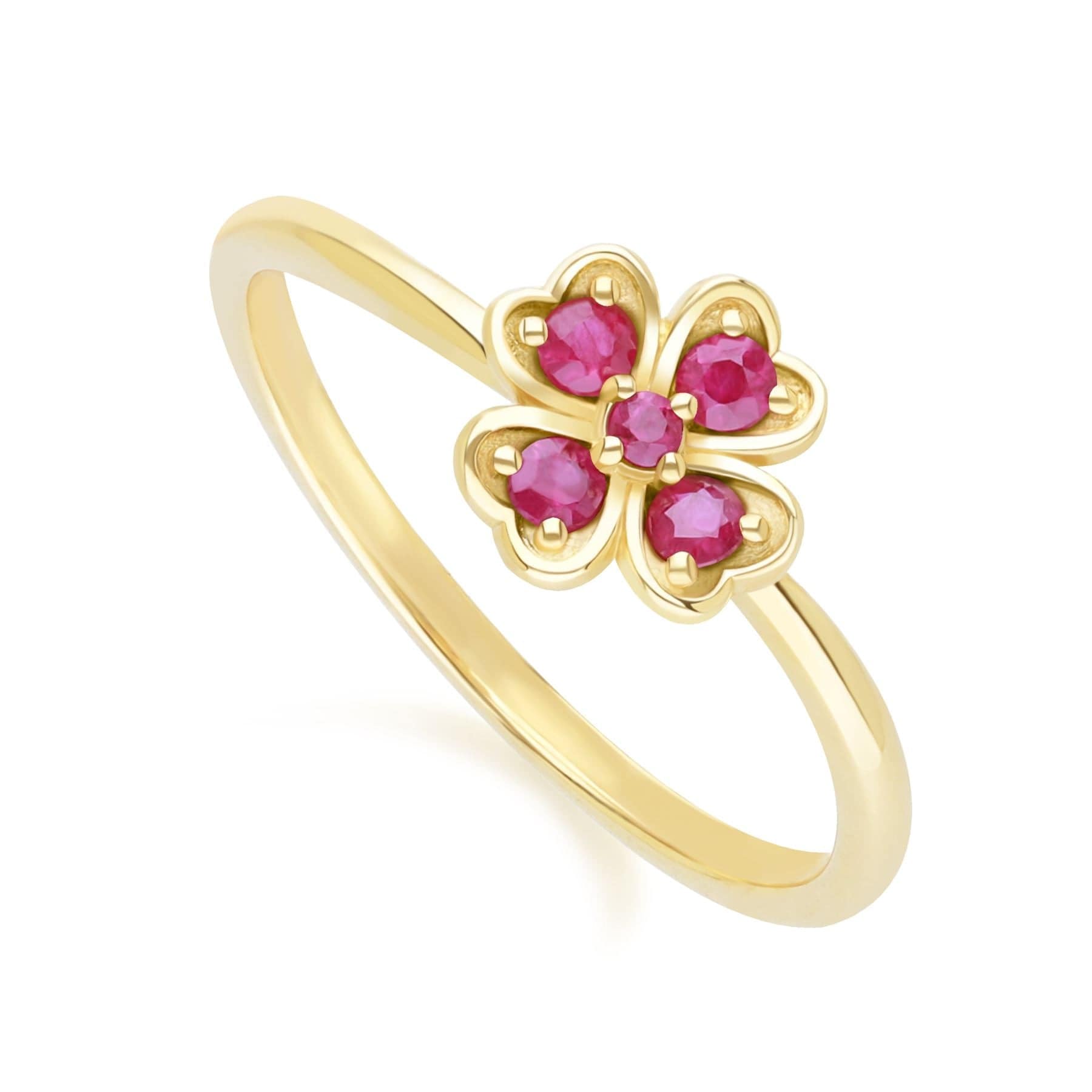 135R2102019 Gardenia Round Ruby Clover Ring in 9ct Yellow Gold Side