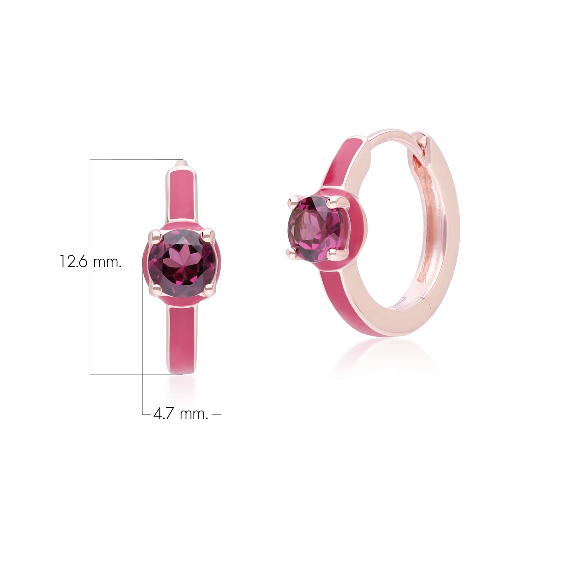 Siberian Waltz Pink Enamel & Round Rhodolite Hoop Earrings In Rose Gold Vermeil