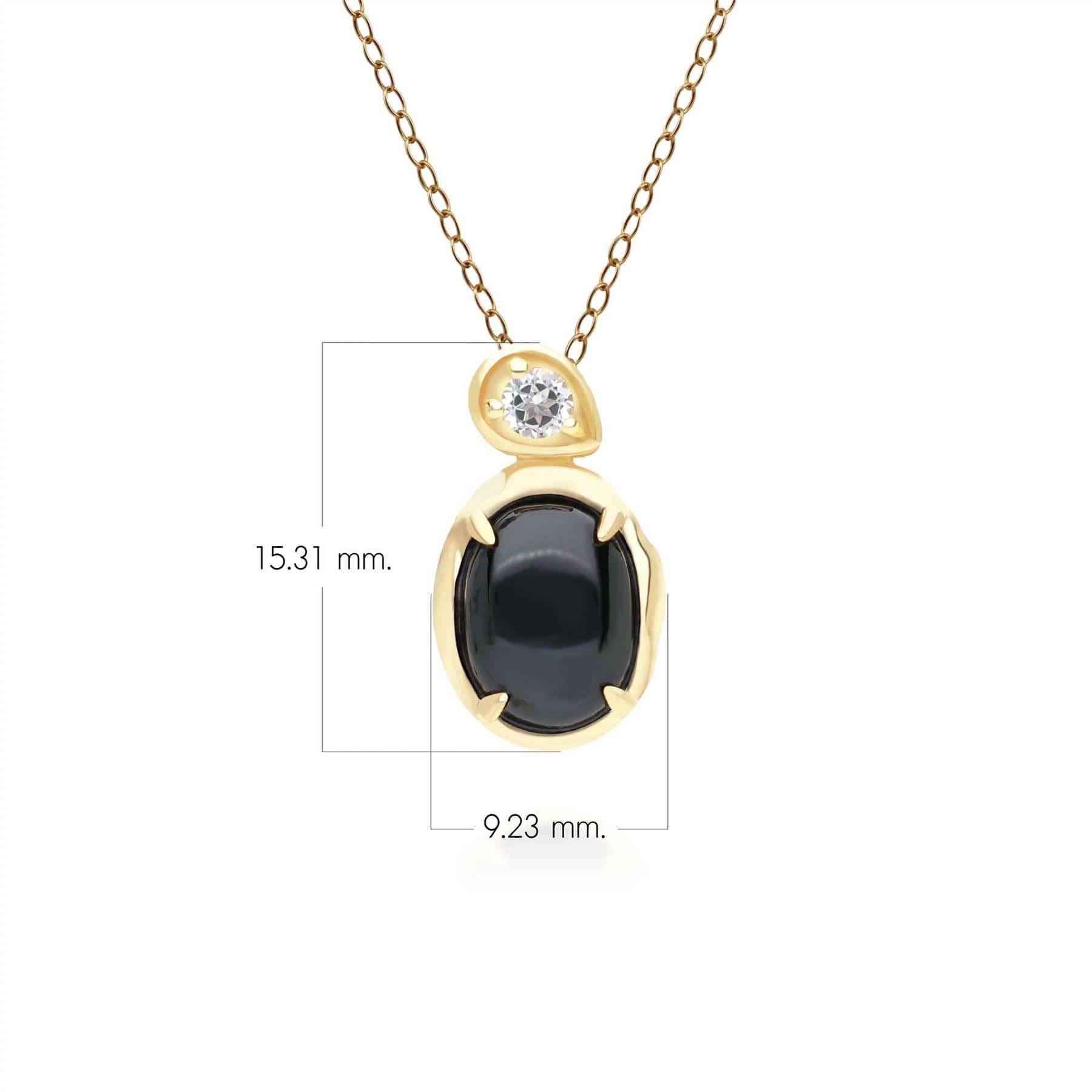 Irregular Oval Black Onyx & Topaz Pendant In 18ct Gold Plated SterlIng Silver