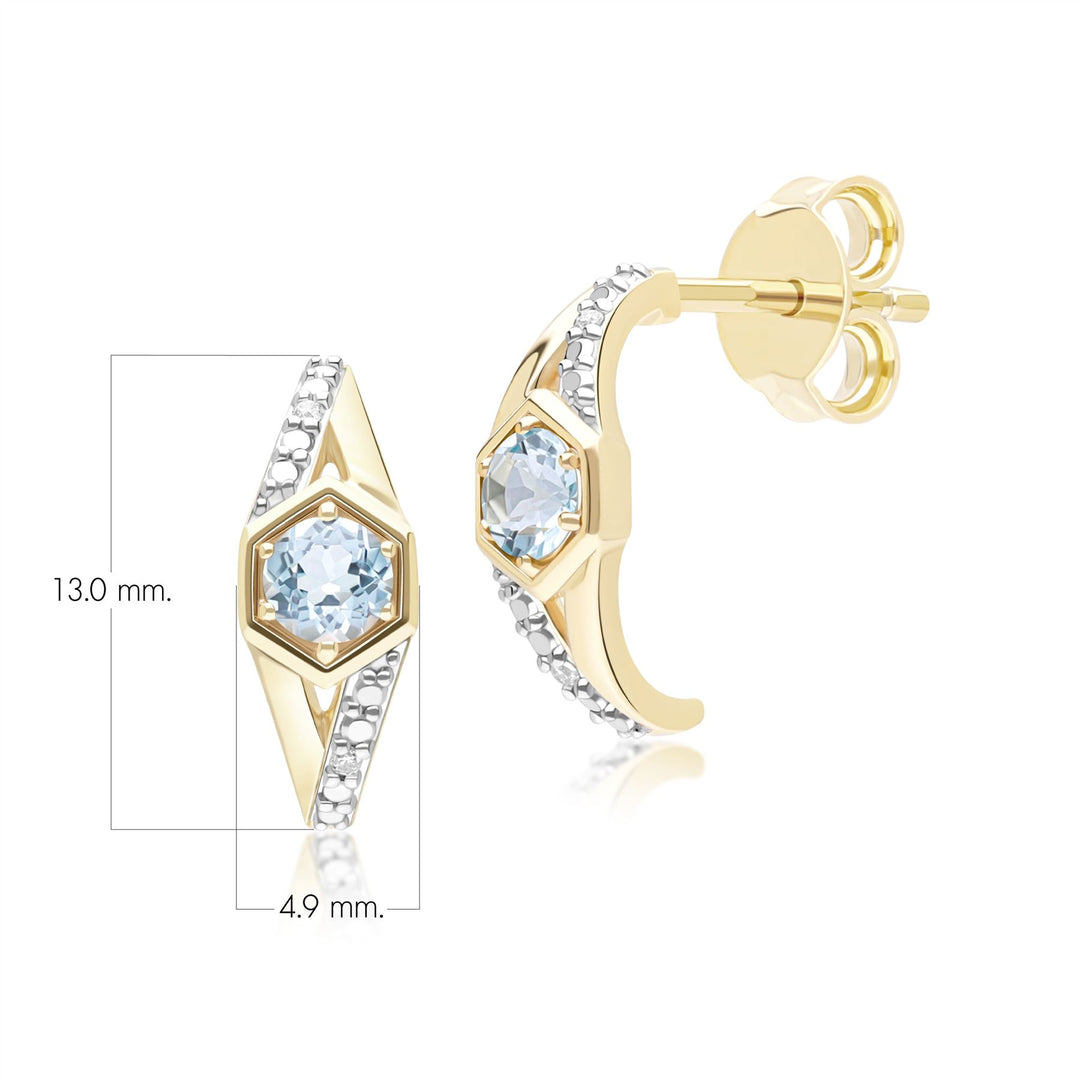 Geometric Hexagon with Prong set Round Topaz and Diamond Half Hoop Earrings in 9ct Yellow Gold