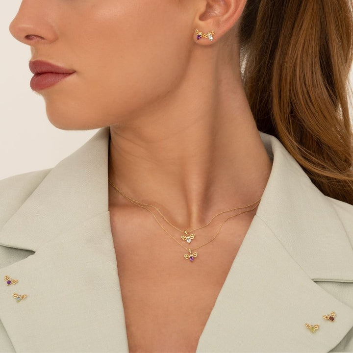 Honeycomb Art Nouveau Pear Shape Peridot and Diamond Bee Pendant Necklace in 9ct Yellow Gold