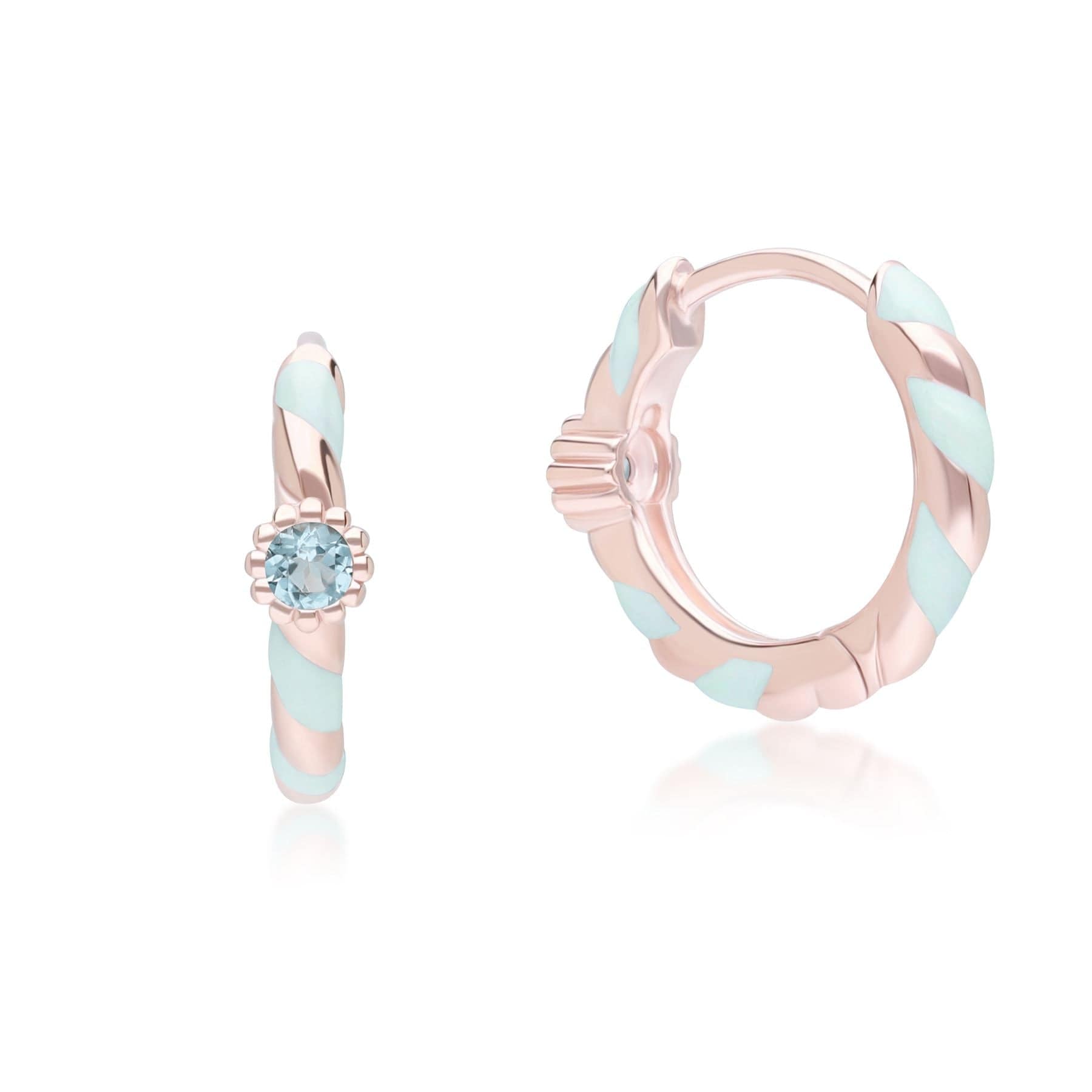 253E419201925 Siberian Waltz Blue Enamel & Round Swiss Blue Topaz Hoop Earrings In 18ct Rose Gold Plated Sterling Silver Side