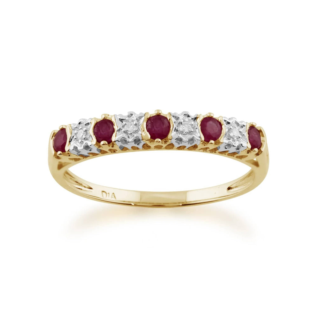 Classic Ruby & Diamond Half Eternity 9ct Yellow Gold Ring