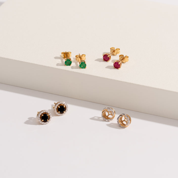 Classic Halo Diamond Swirl Ear Jacket Earrings in 9ct Yellow Gold