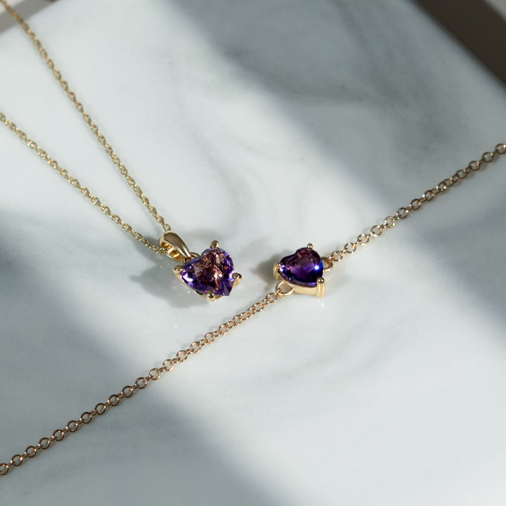 Classic Heart Amethyst Pendant in 9ct Yellow Gold