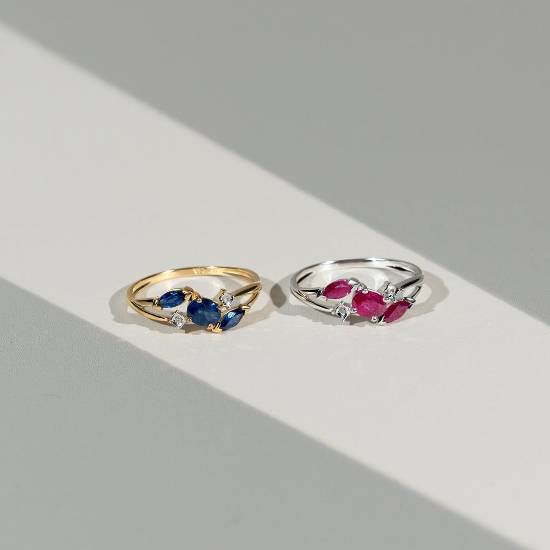 Classic Oval Ruby & Diamond Crossover Ring in 9ct White Gold