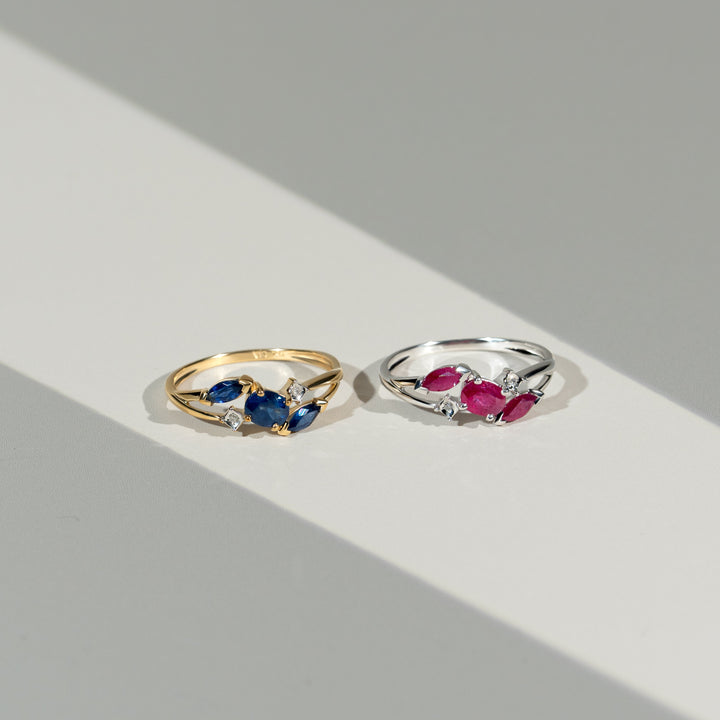 Classic Oval Ruby & Diamond Crossover Ring in 9ct White Gold
