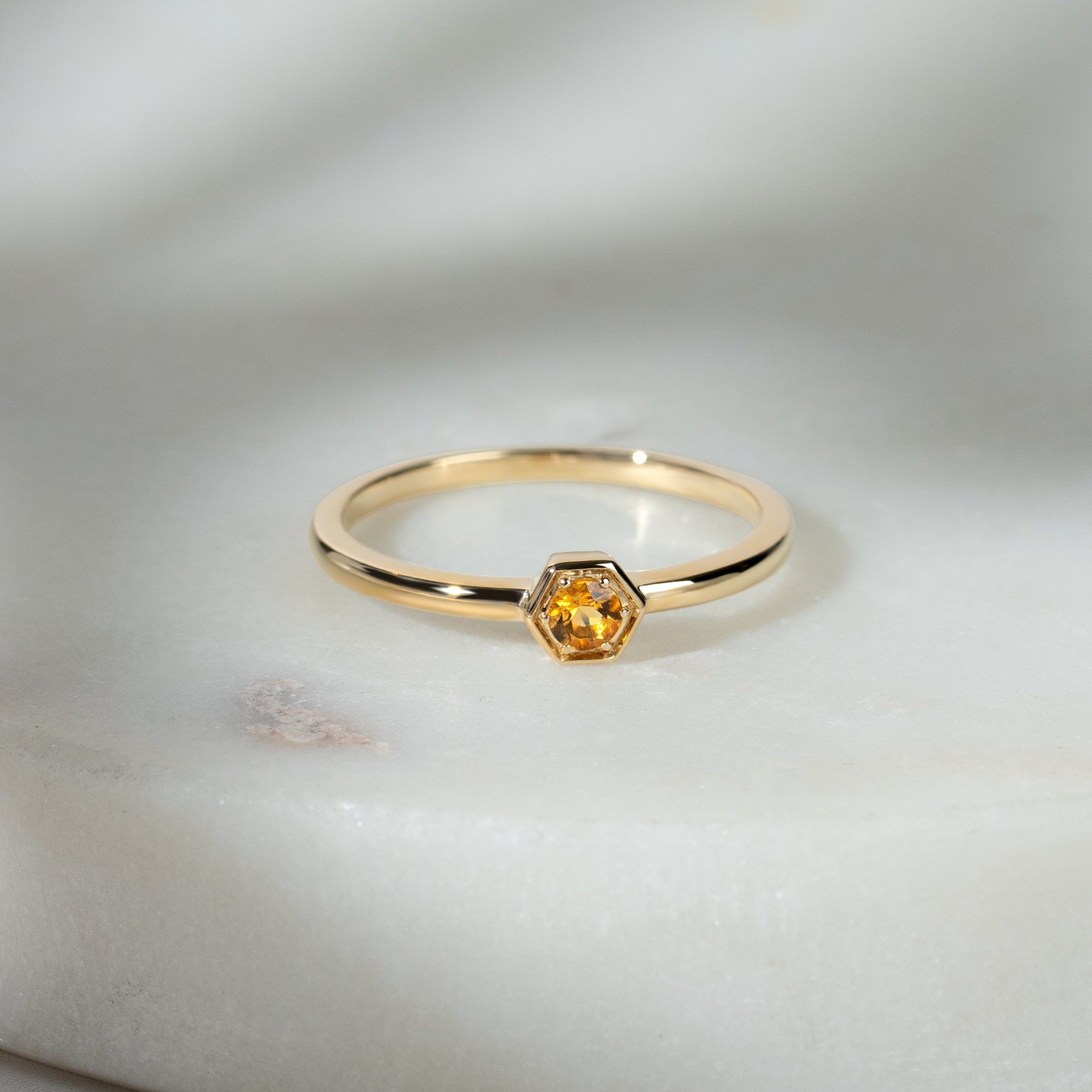Honeycomb Inspired Citrine Solitaire Ring in 9ct Yellow Gold