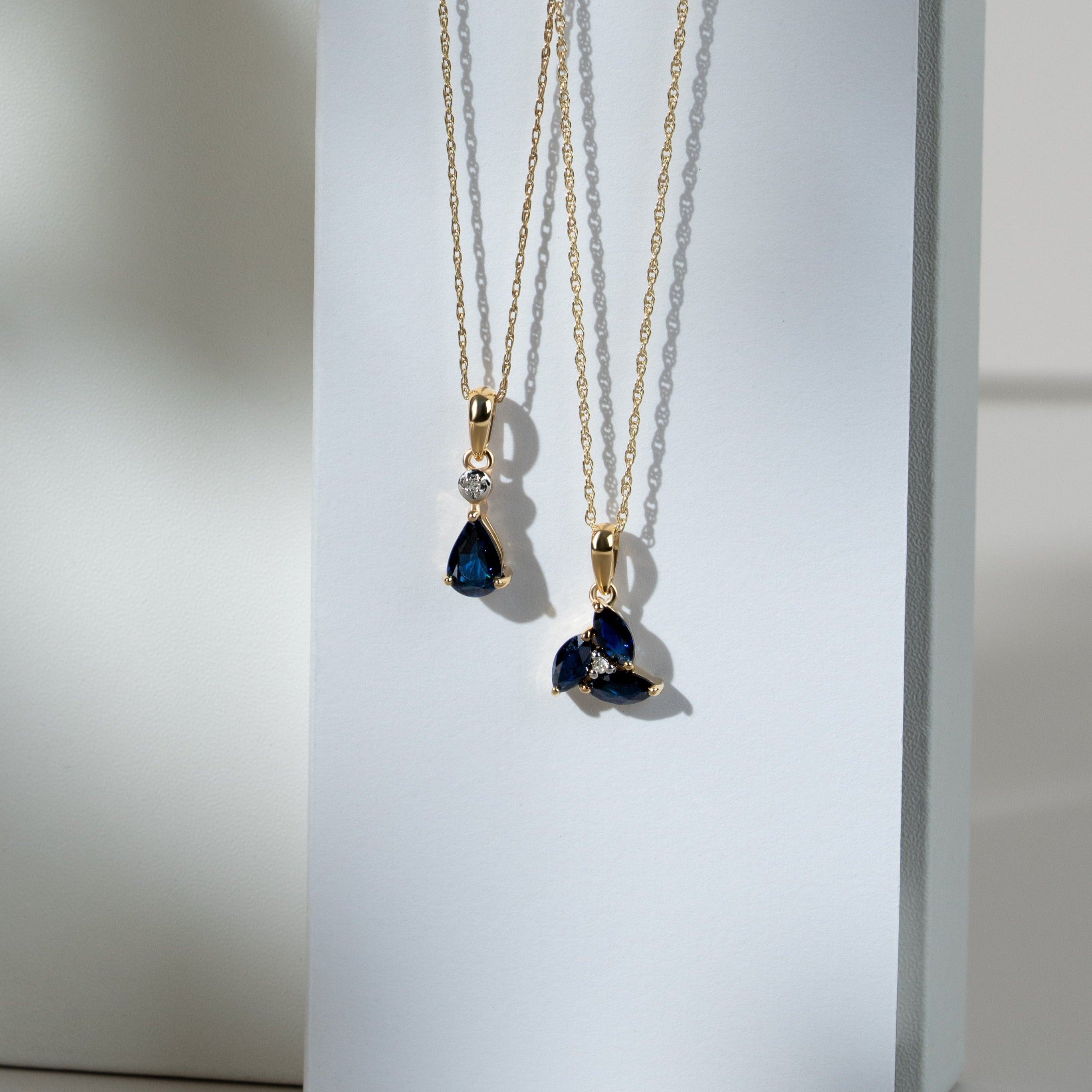 Floral Marquise Sapphire & Diamond Cluster Pendant in 9ct Yellow Gold