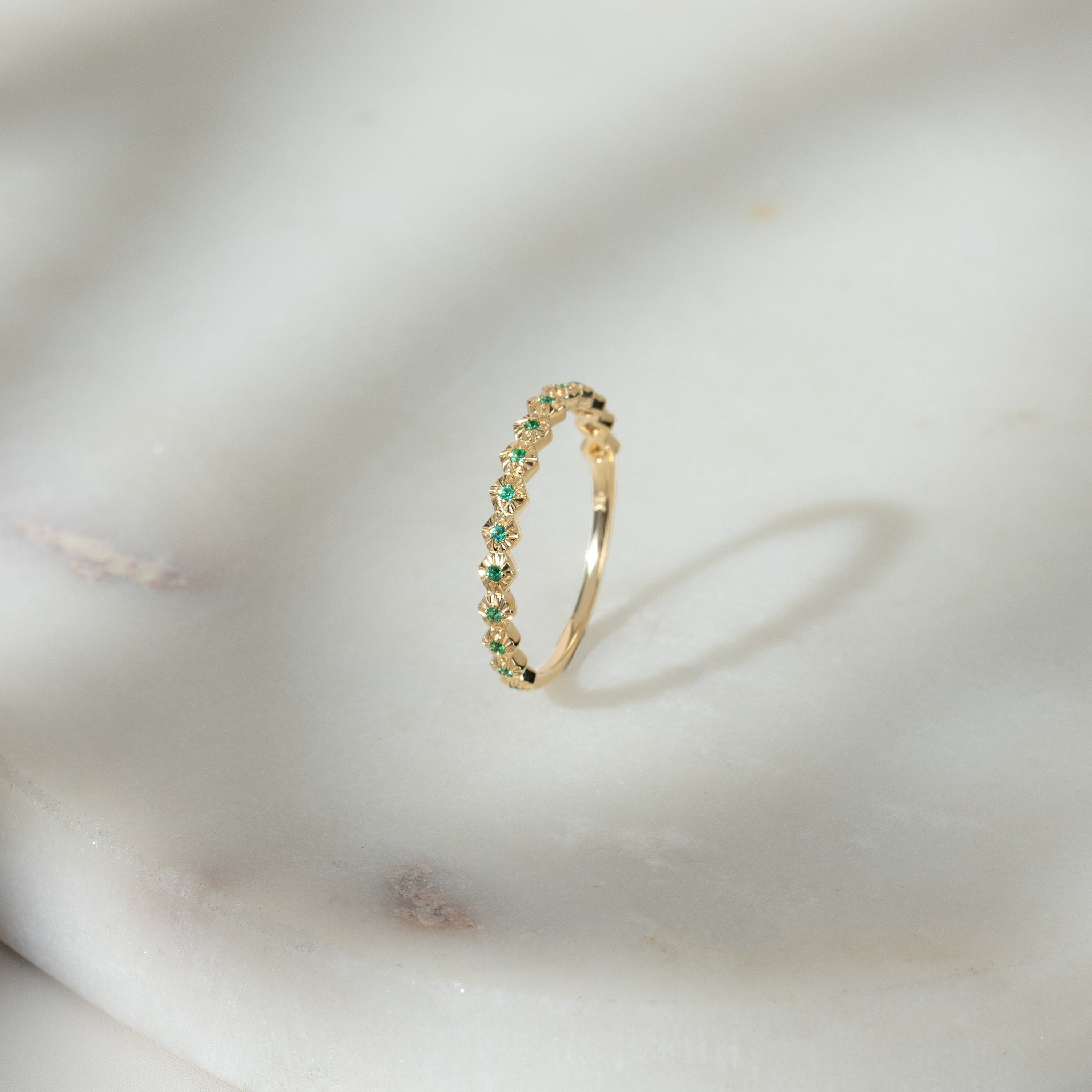 Half Eternity Emerald Band Ring In 9ct Yellow Gold