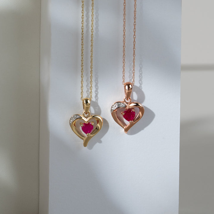 Classic Heart Ruby & Diamond Love Heart Pendant in 9ct Rose Gold